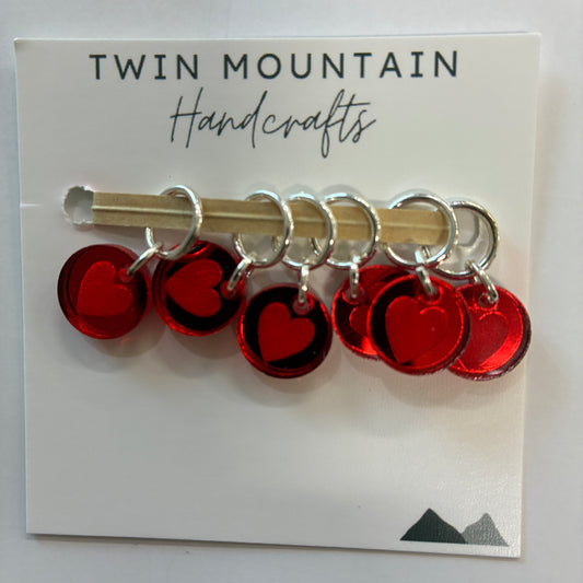 TMH Red Valentine Hearts Stitch Markers (Closed Ring)