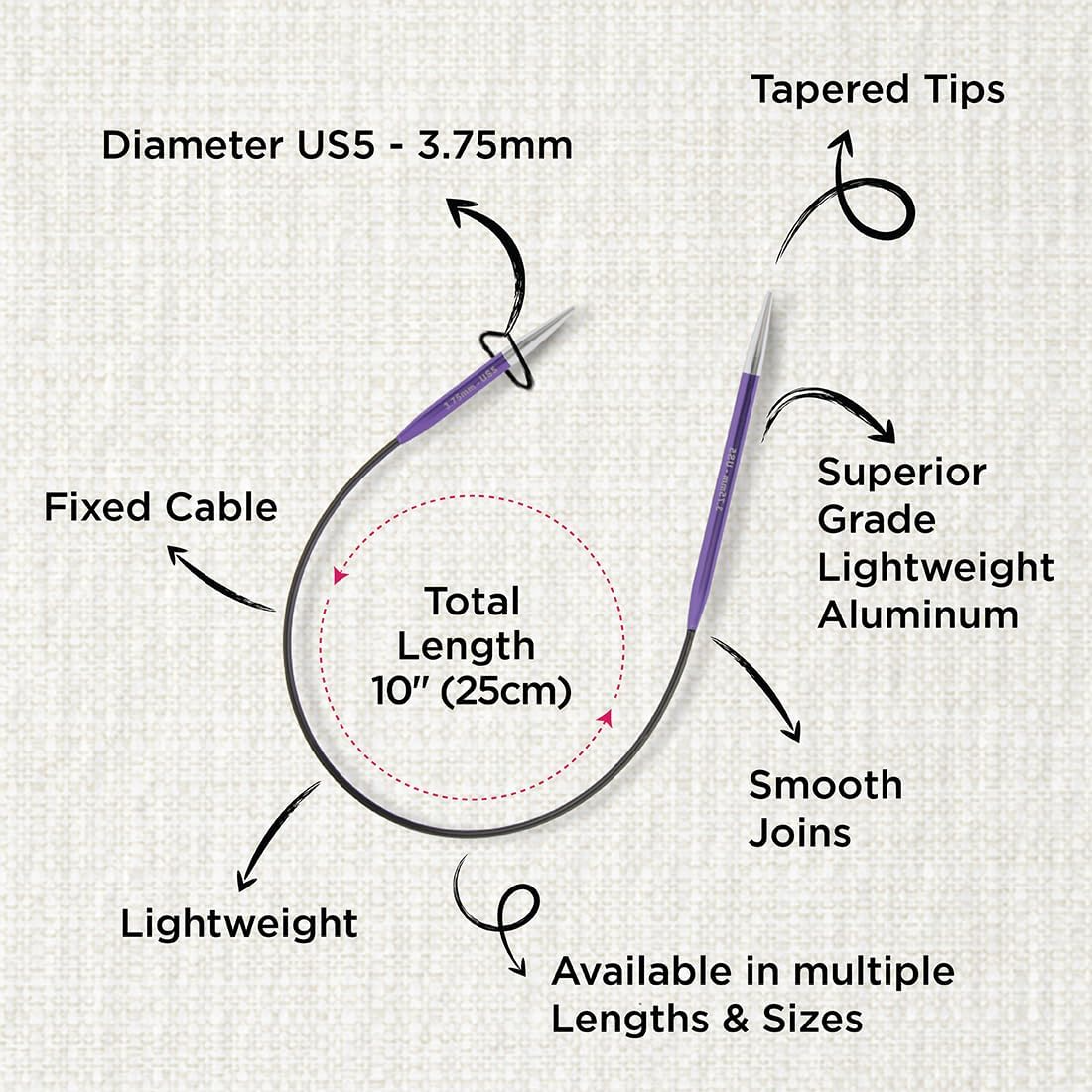 Knit Pro Zing Fixed Circular 10” Asymmetrical